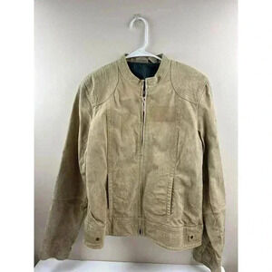 Ruff Hewn Genuine Suede Leather Moto Jacket Women’s‎ Tan Full Zip Large